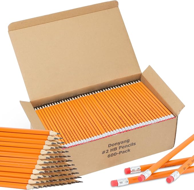 600 Pack #2 HB Pencils Bulk, Pre Sharpened, Number 2 Pencils, Yellow | School Supplies Teacher Office Essentials Accessories, Number 2 HB Graphite Pencils for Writing, Drawing and Sketching