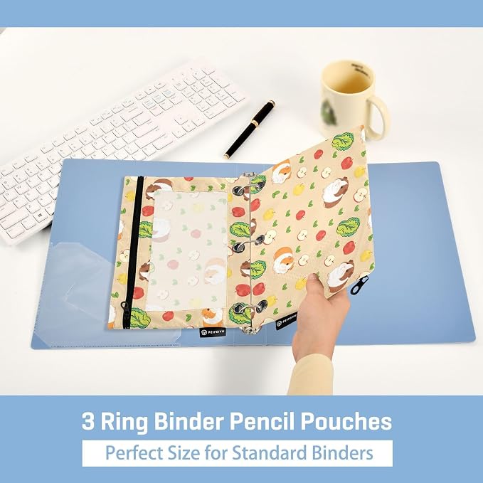 Guinea Pigs Pencil Pouches for 3 Ring Binder, Zipper Binder Pencil Case, 2 Pack Clear Window Case Bag for Office Organizers