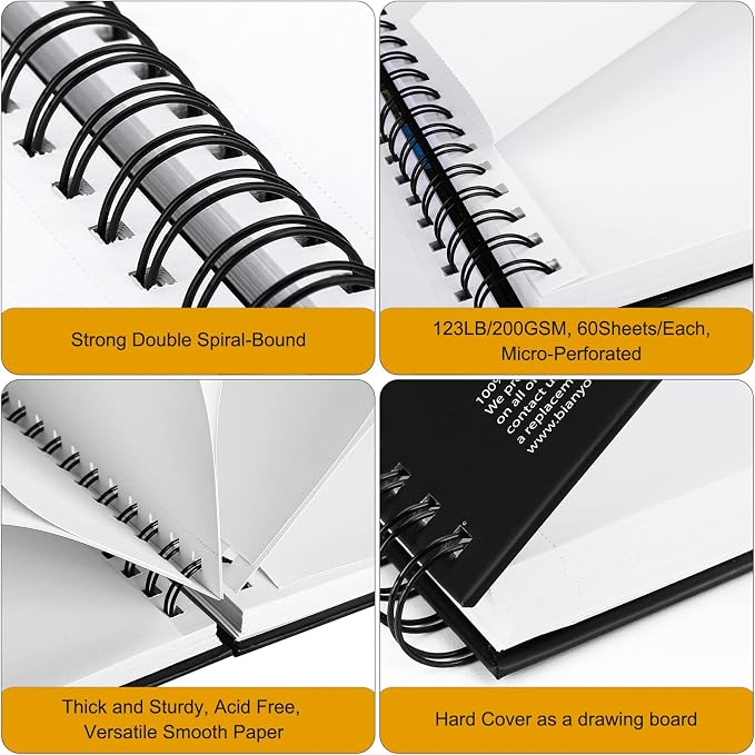 Bianyo Mixed Media Paper Sketchbook, A4 (8.26" X 11.69"), 60 Sheets/Each, 123 LB/200 GSM, Pack of 2 Pads, Spiral-Bound Pad, Ideal for Wet & Dry Media Like Marker, Watercolor, Acrylic, Pastel, Pencil