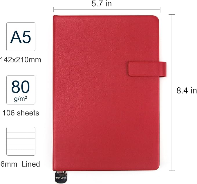 A5 Hard Cover Lined Notebook, Pen Holder & Gold Edges, 180° Lay Flat Journal, Large 5.7 x 8.4 in, Bookmark & Gift Box, Business Notebook for Work, Study, Travel(Red)