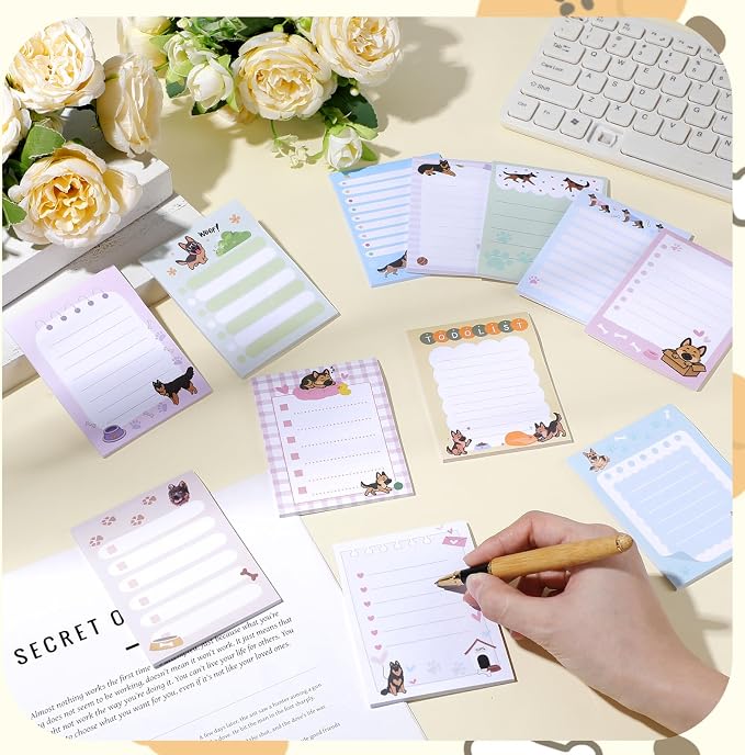 Chiisong 12 Pcs German Shepherd Sticky Notes 3x4 Inches Dog Notepad to Do List Kawaii Dog Lover Gifts for Women Office Supplies Sticky Notes Home Christmas Office Decor