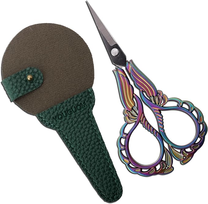 YOUGUOM Embroidery Scissors with Cover, Sewing Crafting Shears | Rainbow, Stainless Steel, Sharp Tip, for Needlework, Artwork, Cross Stitch, Quilting, Thread, Paper Cutting, Mini DIY Tools