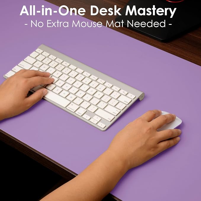 Leather Desk Pad Protector, Waterproof Mouse Pad, PU Desk Mat, Office Desk Cover, Desk Writing Mat for Office/Home/Work/Cubicle (Purple) 23.6x13.7 in