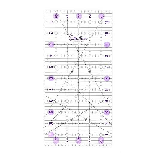 The Quilted Bear Rectangular Acrylic Quilting Ruler, 6" x 12" | Non-Slip, Precise Bold Lines, 30, 45 & 60 Degree Angles, 3mm Thick Transparent Acrylic, for Quilt Blocks, Sewing & Craft
