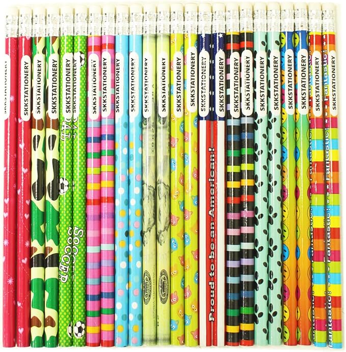 SKKSTATIONERY 288pcs Assorted Colorful Pencils Wooden Pencil with Eraser Assortment, Novelty Awards & Incentives Pencils Back to school