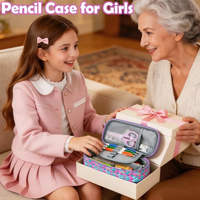 RHCPFOVR Kids Pencil Case for Girls-Soft Zipper Large Capacity Pencil Pouch for Girls Pencil Case for School Pencil Bag for Toddler (Purple Mermaid)