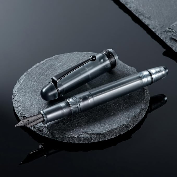 Asvine V126 Vacuum Filling Fountain Pen, Matte Black Acrylic Stub Nib 1.1mm Calligraphy Art Drawing with Case Set