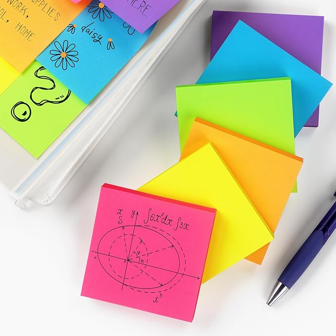 Sticky Notes 3x3 inch Bright Colors Self-Stick Pads 24 Pads/Pack 70 Sheets/Pad Total 1680 Sheets