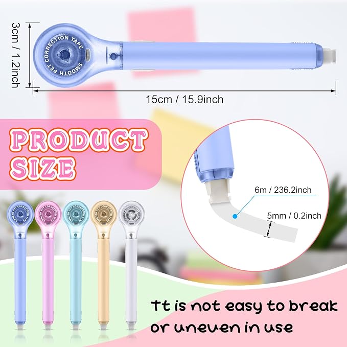 Gersoniel 25 Pack Correction Tape Pen Correctional Ink Tape Push Pull Protective, Easy to Use Applicator for School Office Supplies, 0.2 x 236 Inch (Macaron Color)