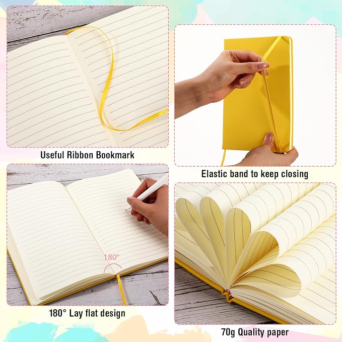 Honoson 20 Pack A5 Lined Journal Notebooks Hardcover Executive Notebook 5.5" x 8.3" PU Leather Wide Ruled Journals Bulk 160 Pages for Back to School Supplies Office Business Home (4 Pastel Colors)