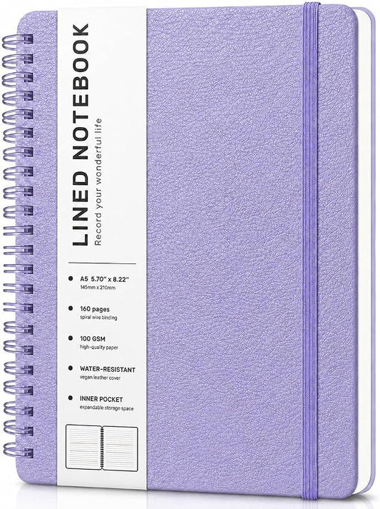 ABERLLS Lined Spiral Journal Notebook with 160 Pages, 8×5.7in, A5 Spiral Notebook, Journaling Notebooks for Work, School, Women, Men, College Ruled Spiral Notebook, Hardcover Leather Journals, Purple