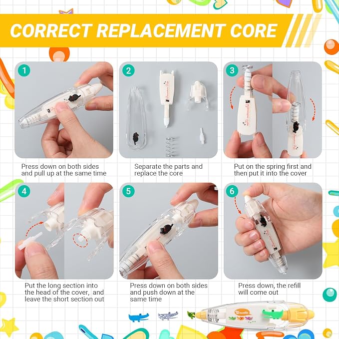 12 Pcs Decorative Tape Pen, Cartoon Animals Press Type Correction Tape, Decorative Roller Pen DIY Creative for Back to School Gifts, Rewards, Scrapbooking, Christmas Stocking Stuffers