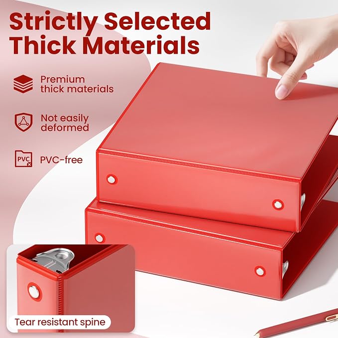 SUNEE 2 Inch Binders 3 Ring 6 Pack, Clear View Three Ring 2" Binders PVC-Free (Fit 8.5x11 Inches) for School or Office Supplies, Classic 6 Colors