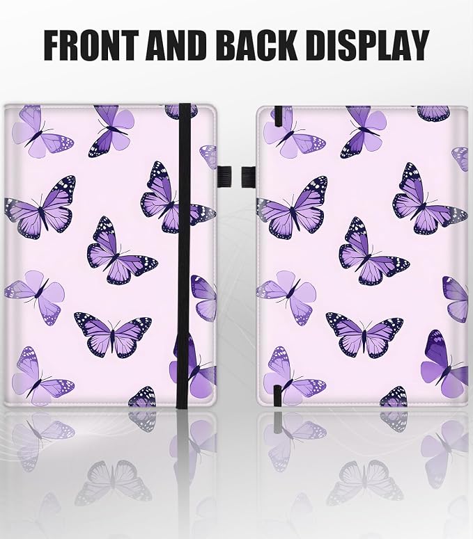 Hardcover Executive Notebooks, A5 PU Leather Lined Journal Notebook, 200 Pages Thick Paper Subject Notebooks for School,Work,Home Writing Business Notebook, Diary Book ，Purple Butterflies