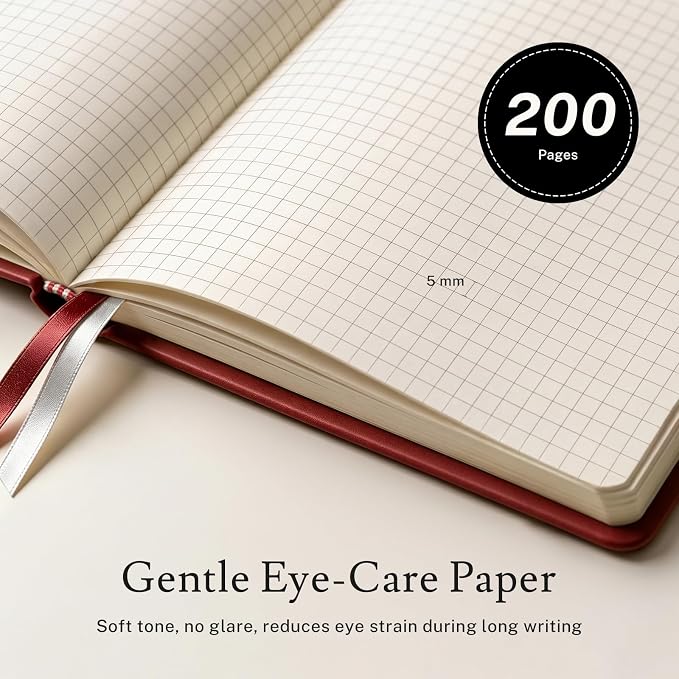 PAGELYST Graph Grid Paper Notebook, 200 Pages,4 Pack Leather Hardcover Notebook, A5 Medium 5.7'' x 8.3'', 100 GSM Thick Paper for Students, Math, Engineering (Pastel & Bright Set)