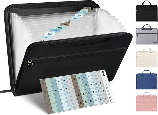 Sooez Heavy Duty Accordion File Organizer with Hidden Handle, Portable 12 Pockets Expanding File Folders, Cloth Monthly Bills Receipt Organizer for Letter/A4, School Classroom Home & Office Supplies