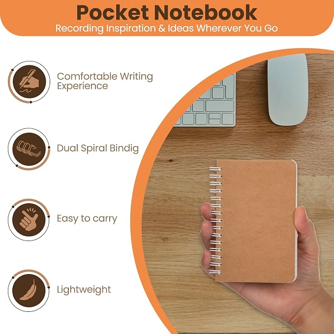TWONE Spiral Notebook, 5 Pack Aesthetic Notebooks Spiral Journal Notepad Kraft Cover Lay Flat Sketchbook Journals for Writing Drawing Note Taking, 3.5”x5.5”, 180 Blank Pages, 90 Sheets