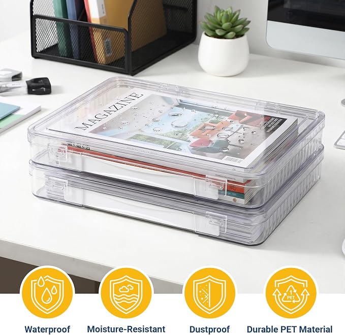Magazine Protector, Paper Storage Box with Handle, 8.7x12.8x1.1 inch | Crystal Clear Magazine Case, Plastic File Storage Box for 8.5x11 Letter A4 Document Photo Comic Book Scrapbook Board Game