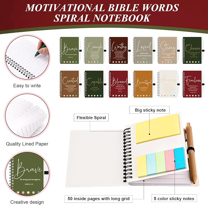 Kosiz 60 Sets/120 Pcs Christian Gifts Bulk Prayer Journal Scripture Notebook, Bible Pen (Simple,Bright Color)