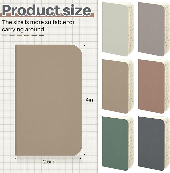 Outus 36 Pcs Pocket Notebook Mini Journal 2.5" x 4" Kraft Paper Mini Notepad Bulk Softcover Pocket Notepad Memo Diary Subject Notebooks for Student Travel School (Dark Color,Blank Cover)
