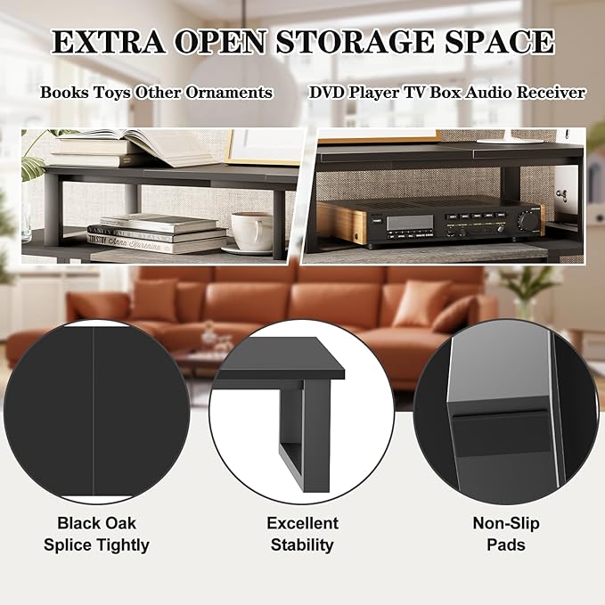 aboxoo 45" TV Riser for 32-60 inch TV, TV Shelf with Steel Legs | Black TV Riser Stand with Storage, Tabletop TV Riser for Home Living Room, Study Office, Fit TV, Monitor, Laptop