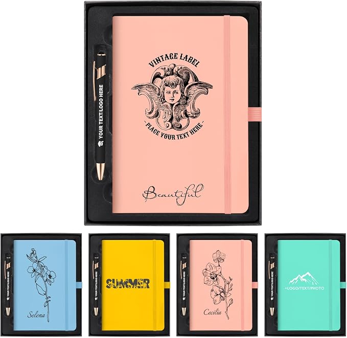 ENOMY Personalized Journal Set Custom A5 Notebook & Pen with Gift Box, Pink