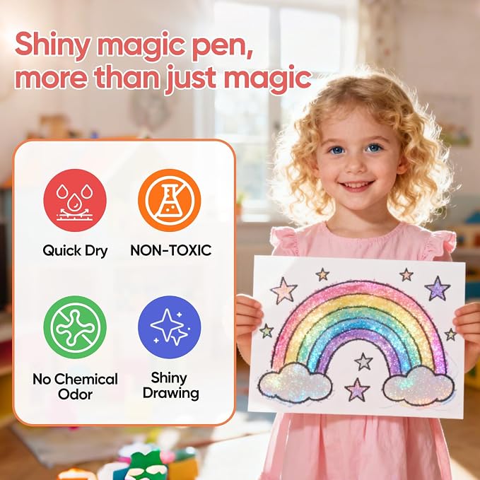 JoyCat 10-Pack Glitter Color Changing Markers for Kids, Dual Tip Magic Pens | Glitter markers use white tips for color-changing effects, art supplies for drawing, coloring, crafts and stationery sets.