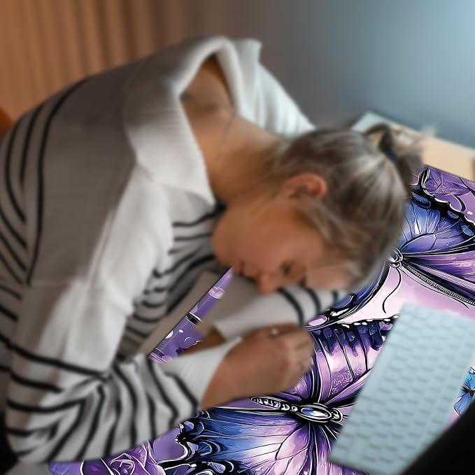 Heated Desk Pad Large Mouse Pad 31.5 x 13 inch with 3 Levels Heating & Auto Shut-Off Warm Mouse pad PU Leather Computer Mousepad for Home Office Work - Purple Rose and Butterflies