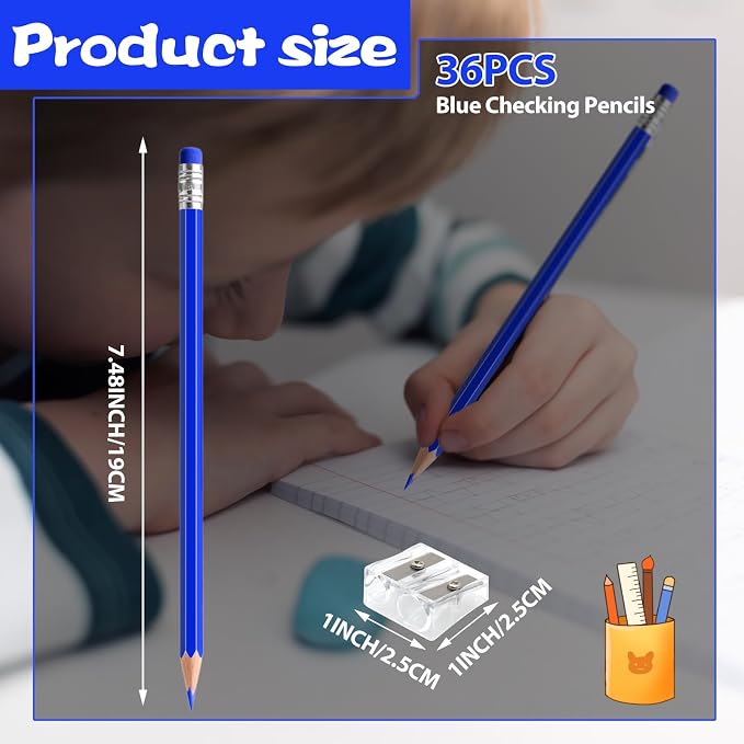 36 PCS Blue Pencils with Eraser, Pre-Sharpened HB Pencils for Writing & Drawing, School Supplies for Kids Homework, Tests, Art Crafts & Teacher Grading (Blue)