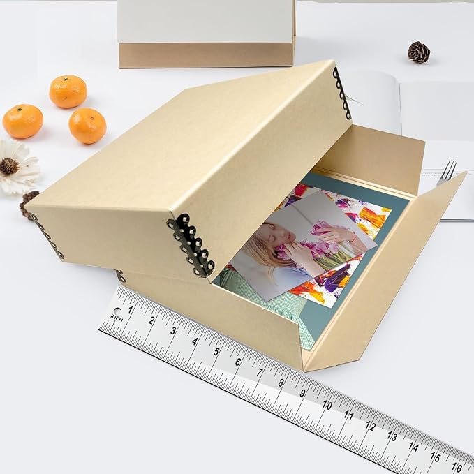Lineco Museum Archival Storage Box, Drop Front, 8.75x10.75x3 in, Tan | Acid-Free with Metal Edge, Preserves Picture Longevity, Organize Photos, Newspapers, Prints, Documents, Crafts, DIY
