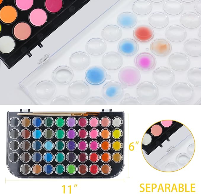 Artecho 48 Colors (5 Packs) Watercolor Paint Set, Portable Travel Watercolor Cake Kit with 3 Brushes, Easy-Clean Washable Paint for Card Making, Illustrations, Painting, Calligraphy