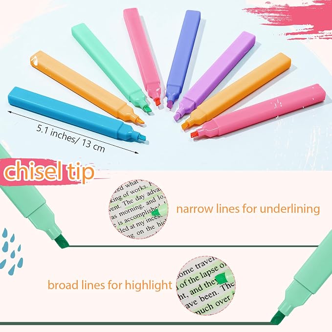Marspark 216 Pcs Highlighters Bulk Chisel Tip Aesthetic No Bleed Cute Color Marker Pens for Journal Planner Notes School Study Office Supplies(Candy Colors)