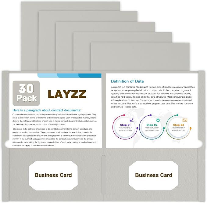 Folders with Pockets, LAYZZ 30 Pack Paper Pocket Folders, 2 Pocket File folders Fits Letter Size Paper, for School Office and Home (Grey)
