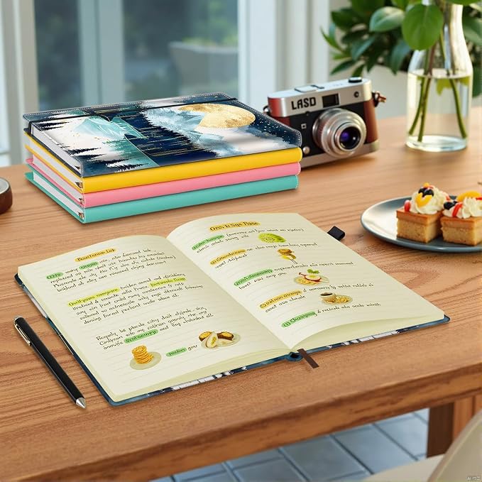Hardcover Executive Notebooks, A5 PU Leather Lined Journal Notebook, 200 Pages Thick Paper Subject Notebooks for School,Work,Home Writing Business Notebook, Diary Book ，Moon Over Mountains
