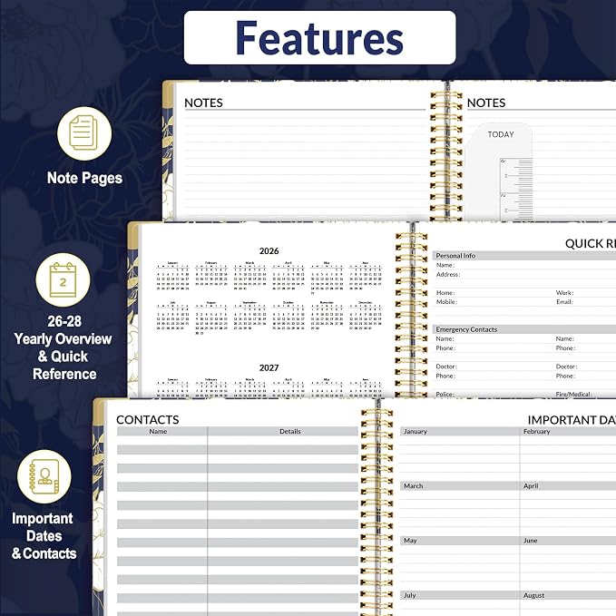 SUNEE 2026 Appointment Book, Quarter-Hourly, Weekly & Monthly - from January 2026 - December 2026, 8.5"x11" Weekly Planner, Flexible Cover, Note Pages, Pockets, Bookmark, Spiral Binding,