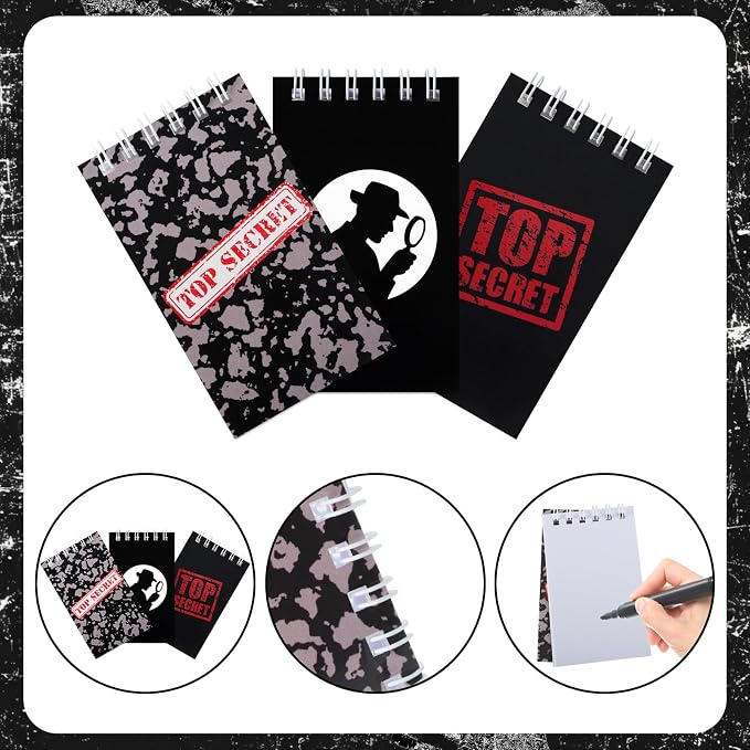 Hooqict 24 Pack Top Secret Mini Notebooks for Detective Party Favors Small Pocket Notebook Spiral Notepads for Mystery Decorations Goodie Bag Stuffers Pinata Fillers