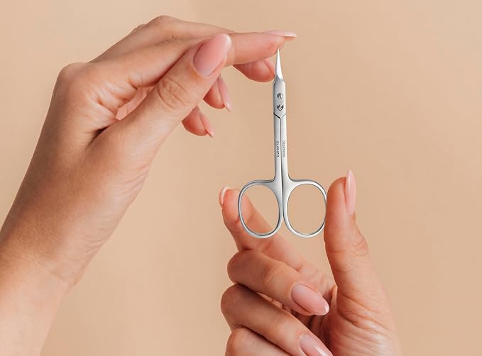 Precision Cuticle Scissors Extra Fine Curved & Pointed Super Sharp small Blades, German Quality Stainless Steel with Leather Case, Nail Care Manicure, Pedicure, Eyebrow, Eyelash & Mustache Scissors