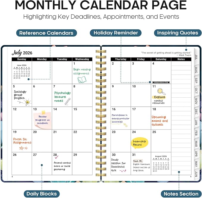 Planner 2026-2027, Academic Year Monthly and Weekly Calendar Planner, Jul 2026 - Jun 2027, Hardcover Teacher Student Planning Agenda book with Tabs, Perfect for School Office Supplies, 8.5" x 11" - Desert Whimsy