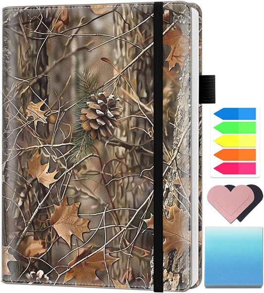 A5 Leather Lined Journal Notebook, 200 Pages Hardcover Executive Notebook for Men Women Office School Note Taking, Thick Writing Paper Daily Journal with Bookmarks/Indexes,Camouflage Jungle