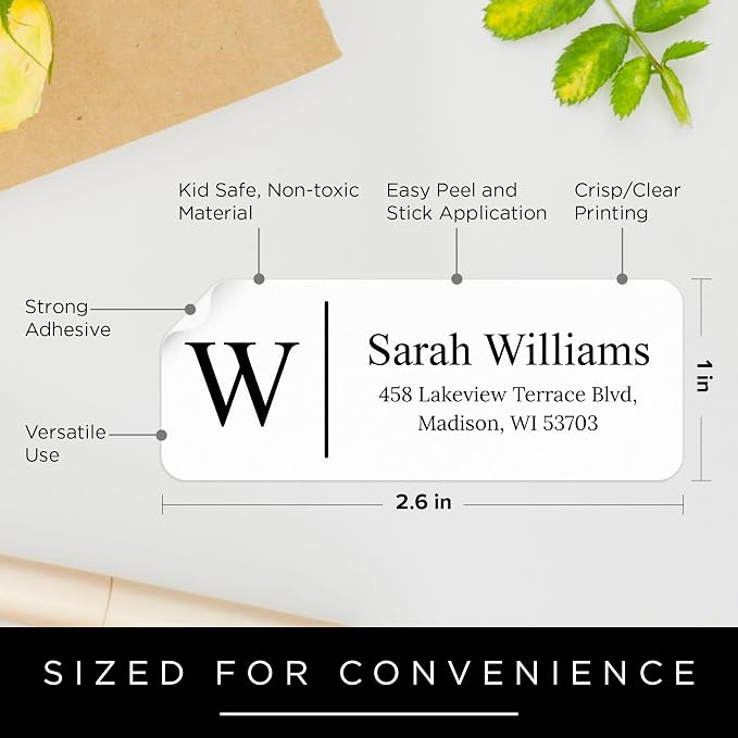 Personalized Return Address Labels, Custom Address and Name Mailing Labels Square for Envelopes & Branding - Script 1x2.6 Inches Flat Sheet of 60-1200 Made in USA by My Sign Center