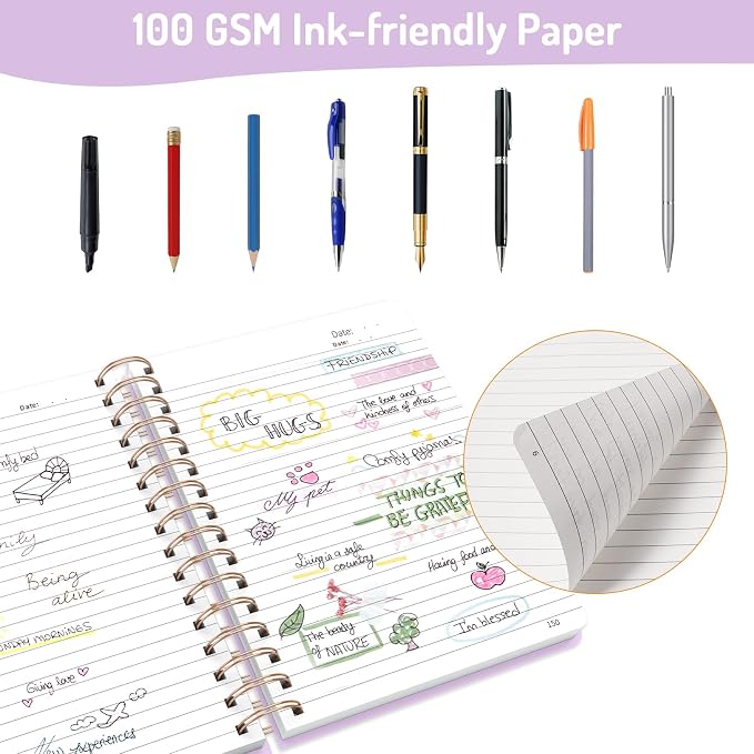 Forvencer Lined Spiral Journal Notebook with 300 Numbered Pages, B5 College Ruled Thick Journals for Writing with 100GSM Paper, Hardcover Notebooks with Contents for Work, School, Women, Men, Purple