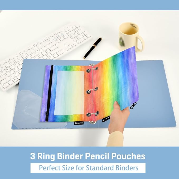 ALAZA Pencil Pouch for 3 Ring Binder, Colorful Stripe Rainbow Binder Pencil Pouches with Clear Window Zipper Pencil Case Cosmetic Bags for Office College Supplies, 2PCS