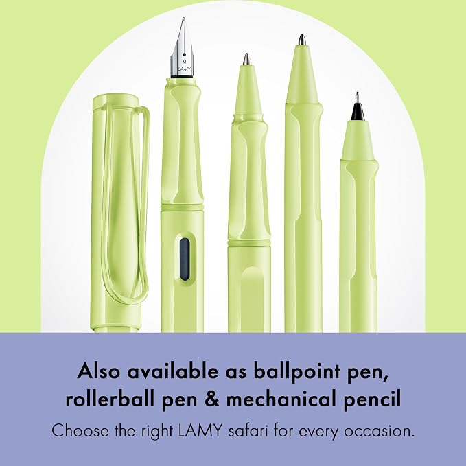 LAMY safari springgreen - Fountain Pen with ergonomic grip & polished steel nib in size B - ideal for any Writing & Calligraphy - including LAMY T 10 blue cartridge - Right-Handed
