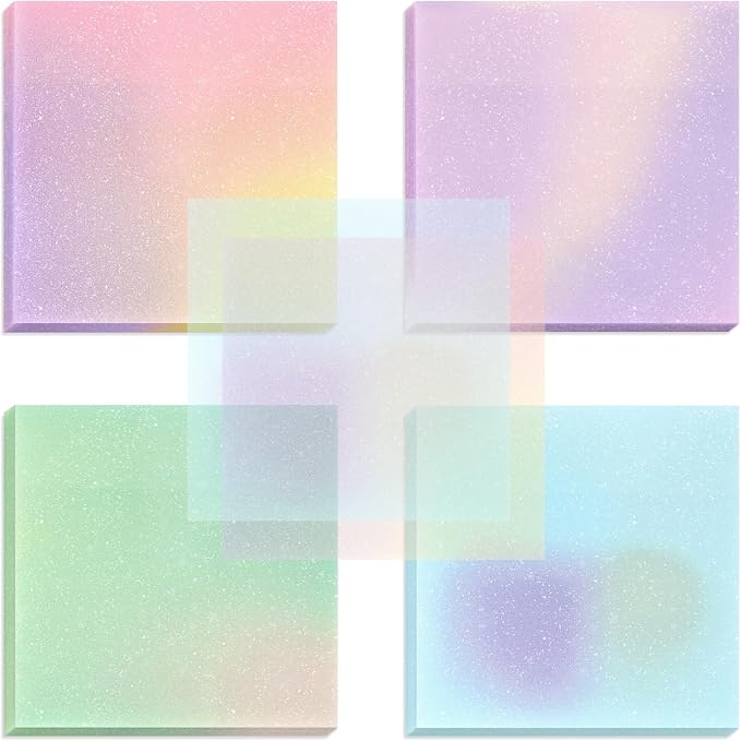 BAYTORY Glitter Transparent Sticky Notes, 200 Sheets 3 x 3 Clear Memo Pads | Multicolor Gradient Waterproof Self-Stick Note, See Through Aesthetic Self-Adhesive Note for Bible Accessories