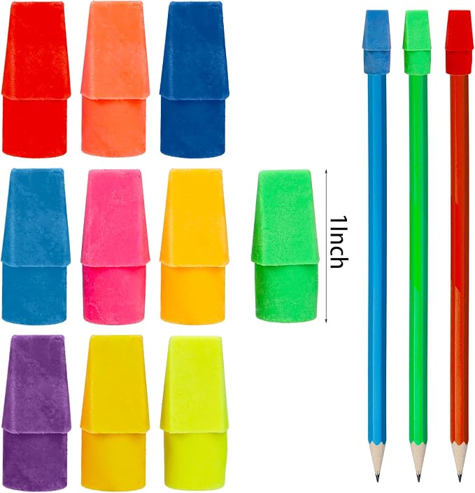 Nicunom 600 Pack Pencil Eraser Caps, 10 Colors Pencil Top Erasers Bulk, Kids Eraser Cap Pencil Eraser Toppers, School Supplies for Teachers Sudents Classroom Home and Office