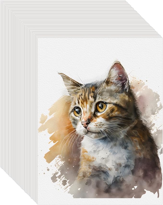 50PCS 8.5x11 Watercolor Paper Bulk, 140lb/300g Cold Press Thick Water Color Paper Pad for Child Adult, White Art Paper for Drawing Painting Markers Gouache, Textured Cotton Paper Sheets