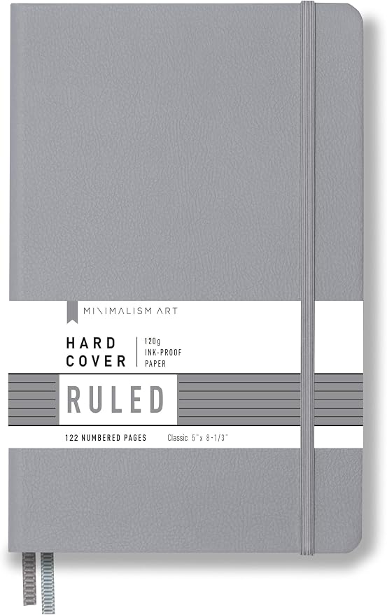 Minimalism Art, Premium Hard Cover Notebook Journal, Classic 5" x 8.3", 122 Numbered Pages, Gusseted Pocket, Ribbon Bookmark, Extra Thick Ink-Proof Paper 120gsm, San Francisco (Ruled, Gray)
