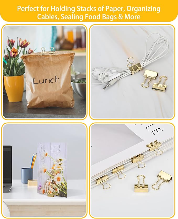 Binder Clips, 50 Pack, 0.75 in Small Paper Clips for Office,(Gold)