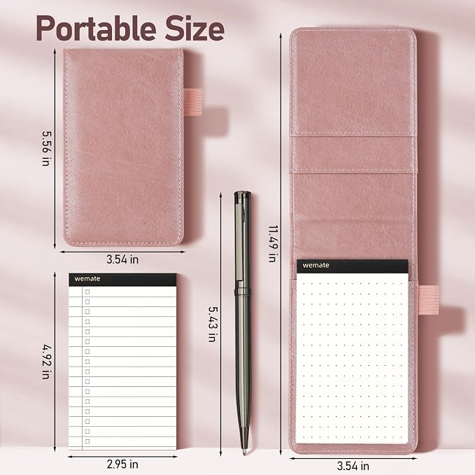 WEMATE Pocket Notebook with Pen, Pocket Notebook Set Rose Gold | 8 Refillable Memo Books & Metal Pen, Compact 3×5 Inch Notebook for Meetings, Daily Notes and Records