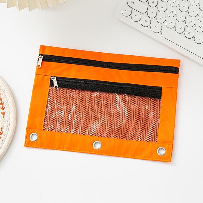 Pencil Pouch for 3 Ring Binder - 3 Hole Zipper Pen Case Bag Holder Bulk Accessories Clear Window Aesthetic Organizer Pockets